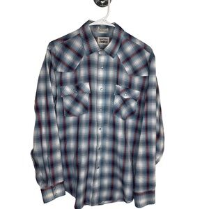 LEVI STRAUSS & Co. Men’s L Western Blue Red Plaid Long Sleeve Cotton Snap Shirt
